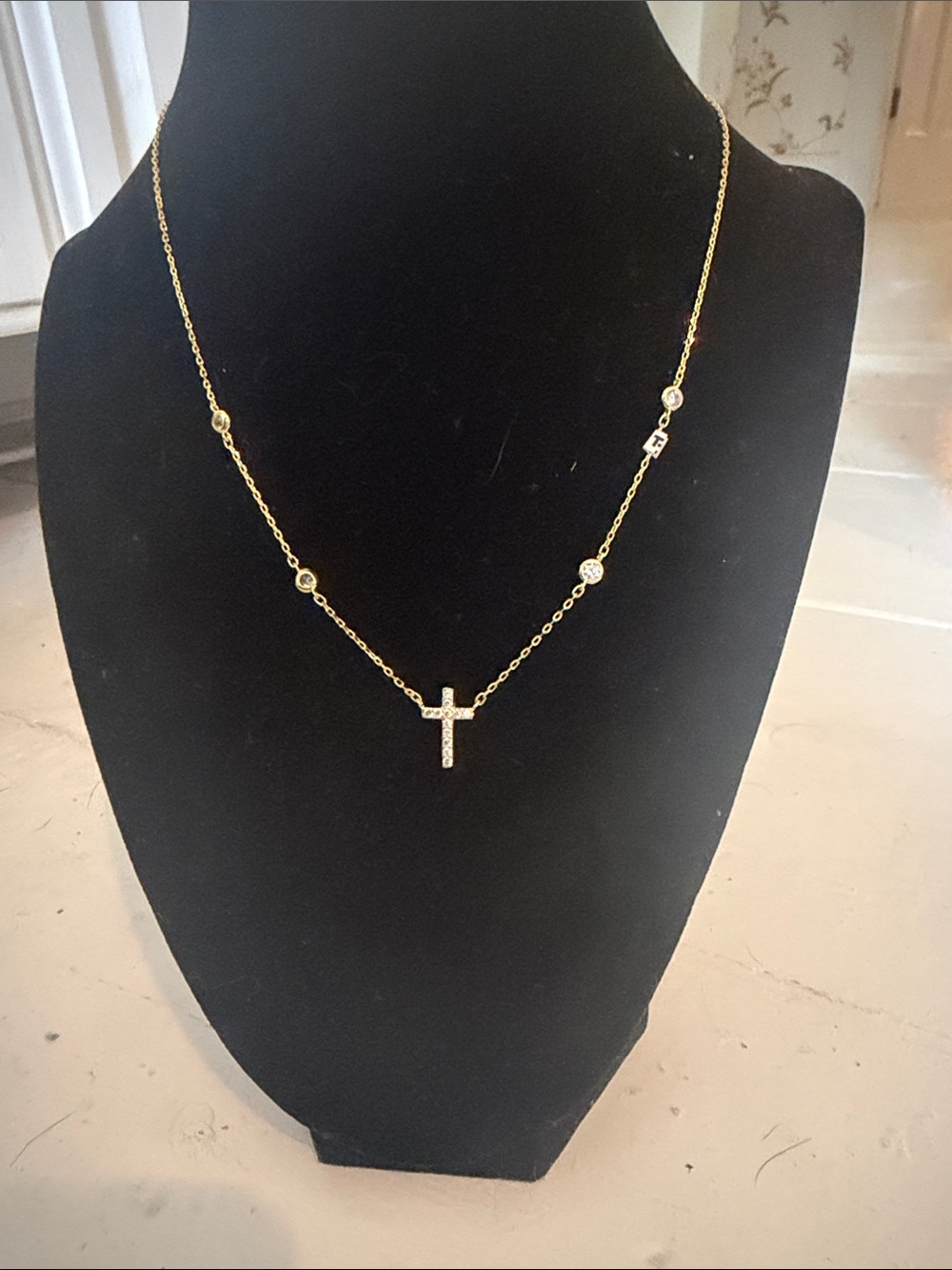 Gold Cross Pendant Necklace with Station CZ Accents - Women Jewelry
